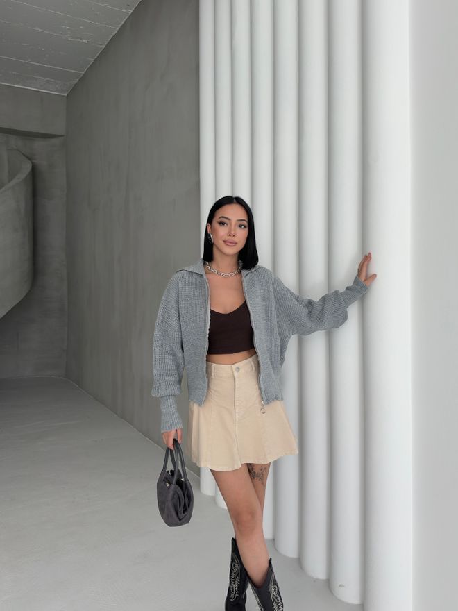 My Fashion Grau Pullover Mit Übergroßer Passform Und Kapuzenausschnitt Großhandelskleidung Lässig