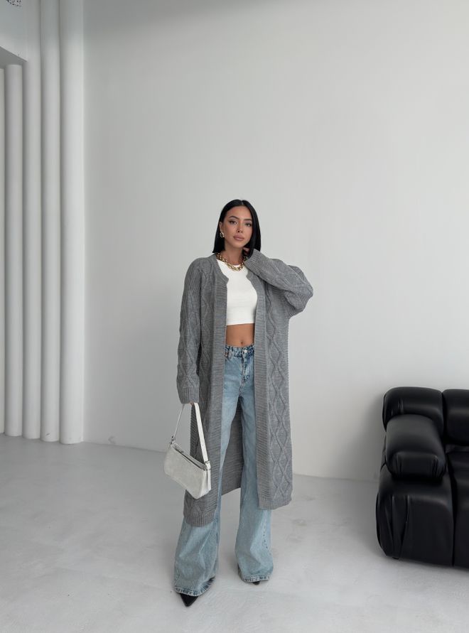My Fashion Grau Übergroße Passform Langarm Strickjacke Großhandelskleidung Lässig