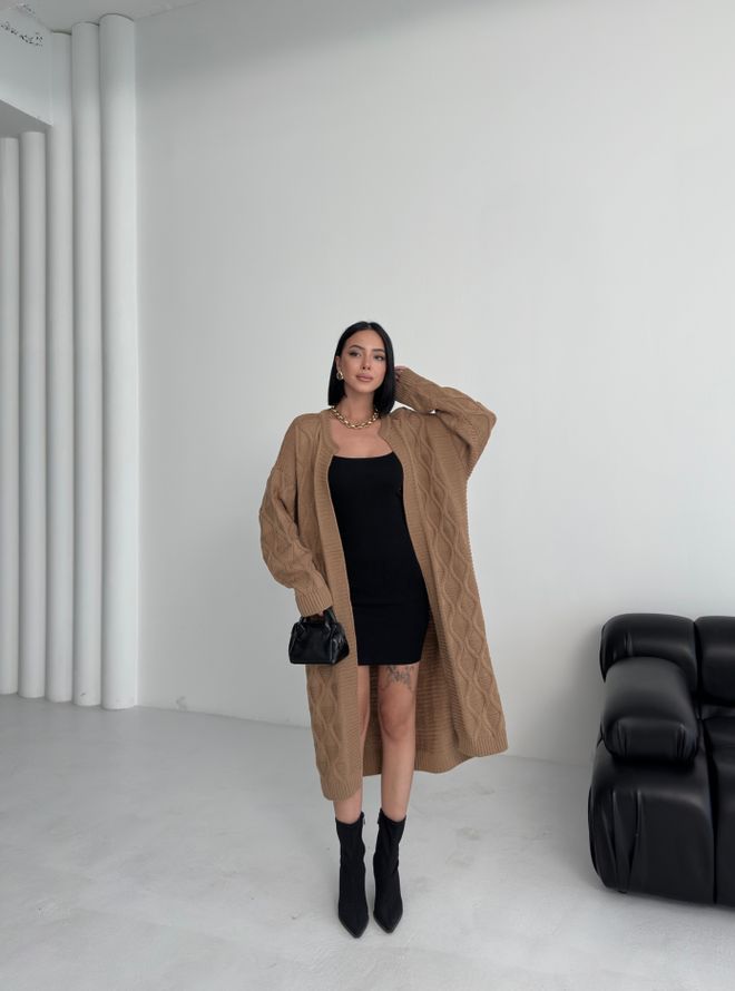 My Fashion Braun Lässig Elegant Übergroße Lang Strickjacke Großhandelskleidung Lässig