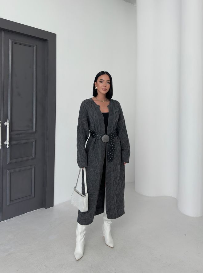 My Fashion Grau Oversized Langarm Strickjacke Großhandelskleidung Lässig