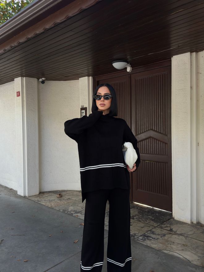 My Fashion Schwarzer Lässiger Eleganter Anzug Mit Palazzo Weitem Bein Großhandelskleidung Lässig