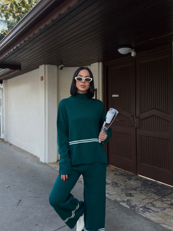 My Fashion Grüner Lässiger Eleganter Anzug Mit Palazzo Hose Großhandelskleidung Modest