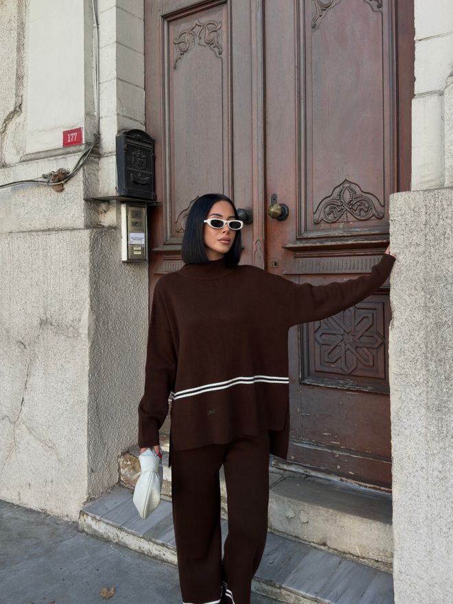 My Fashion Braun Gestreifter Lässiger Eleganter Anzug Großhandelskleidung Lässig