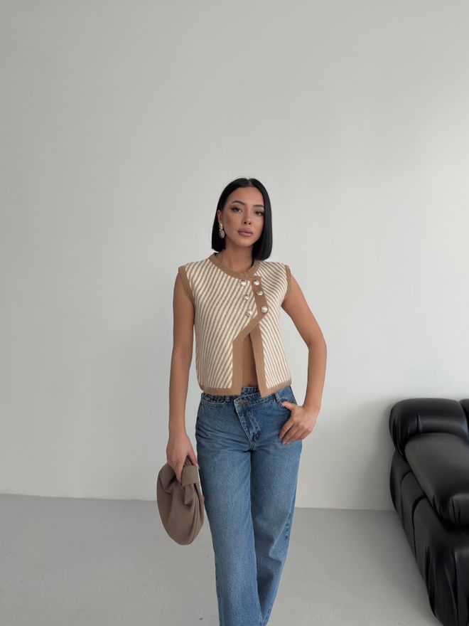 My Fashion Chaleco Casual A Rayas Beige Ropa al por mayor Modesto