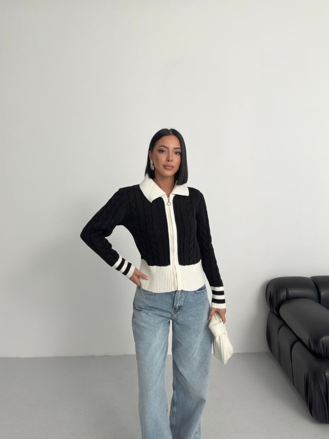 My Fashion Schwarze Lässige Slim Fit Strickjacke Mit Reißverschluss Großhandelskleidung Lässig