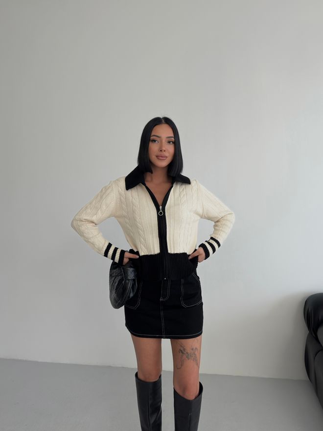 My Fashion Beige Taillierte Lässige Strickjacke Mit Reißverschluss Großhandelskleidung Lässig