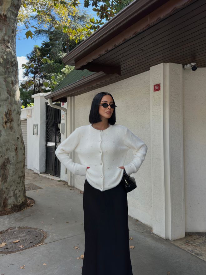 My Fashion Weißer Eleganter Strickjacke Mit Knöpfen Großhandelskleidung Lässig