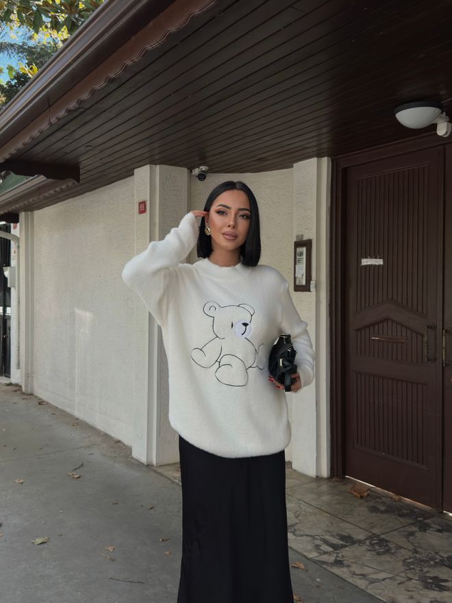 My Fashion Weißer Pullover Mit Oversized Passform Und Rundhalsausschnitt Großhandelskleidung Lässig