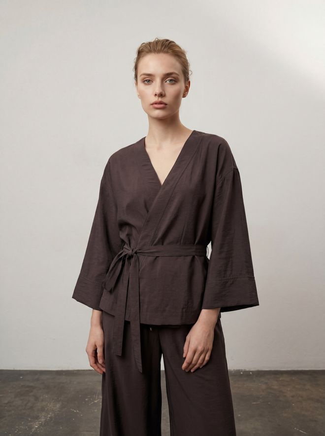 My Fashion بدلة بنية أنيقة ورسمية بسروال ساق عريضة ملابس بالجملة غير رسمي