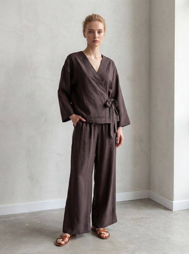 My Fashion Brown Elegant Formal Suit With Wide Leg Pants Wholesale Clothing Summer