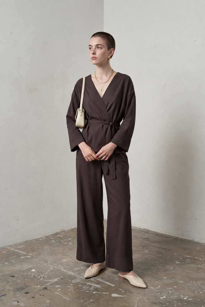 My Fashion Brown Elegant Formal Suit With Wide Leg Pants Wholesale Clothing Spring