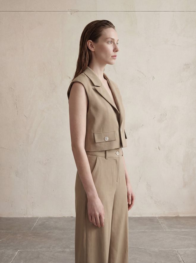 My Fashion Beige Formal Elegant Vintage Crop Vest Wholesale Clothing Spring