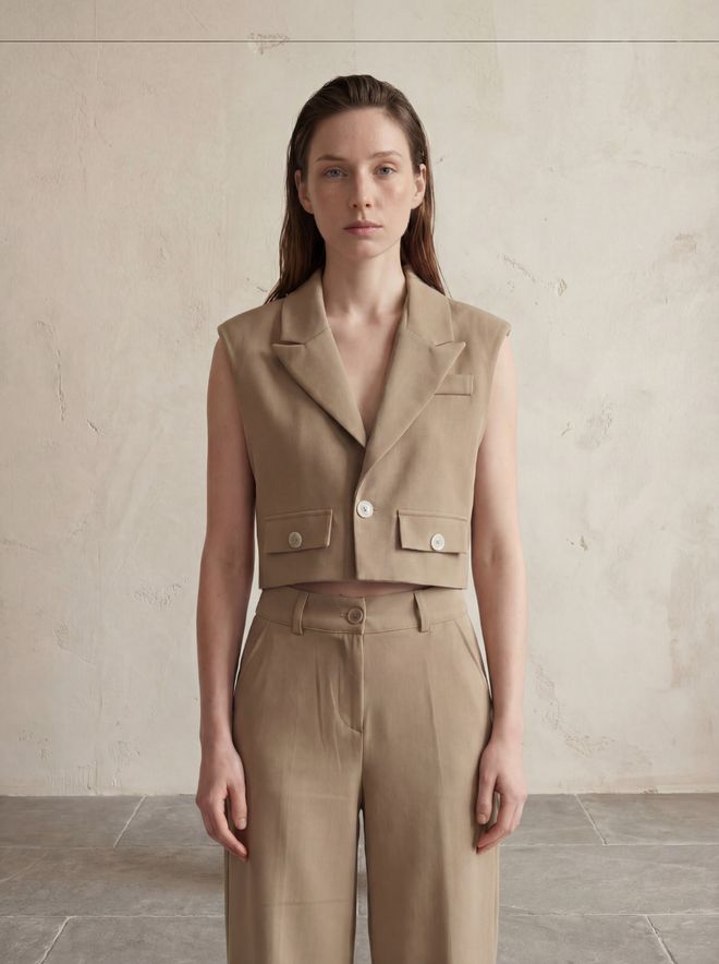 My Fashion Beige Formal Elegant Vintage Crop Vest Wholesale Clothing Sport