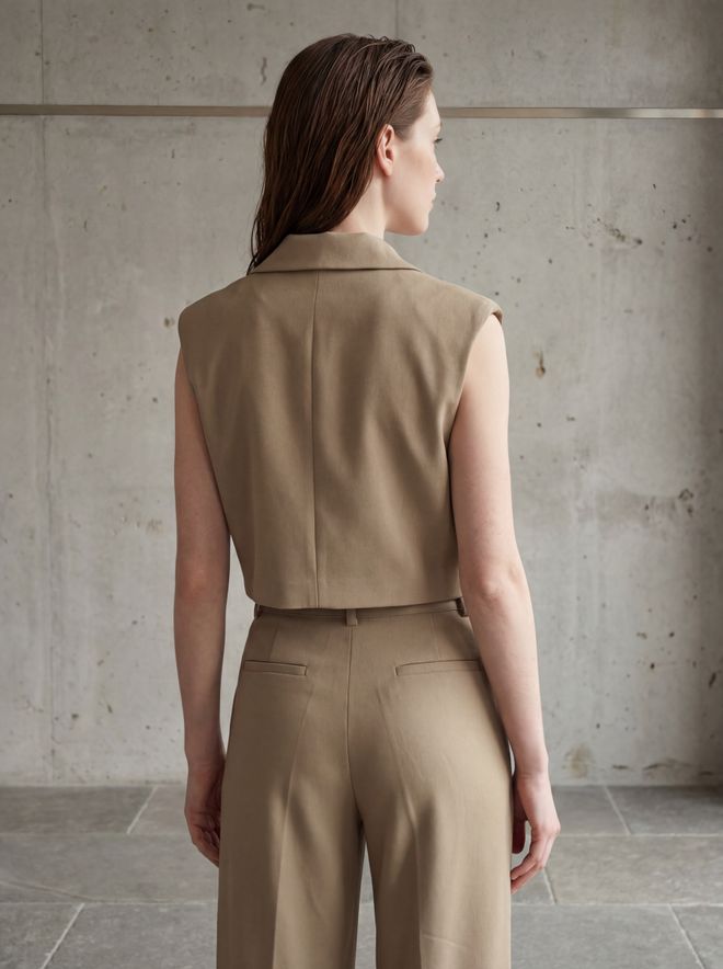 My Fashion Beige Formal Elegant Vintage Crop Vest Wholesale Clothing Polyester