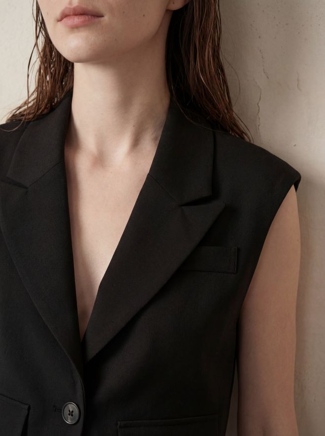 My Fashion Black Formal Buttoned Crop Vest With Flap Pockets Wholesale Clothing Evening