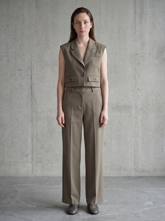 My Fashion Khaki Formal Elegant Crop Vest With Flap Pocket Wholesale Clothing Cocktail