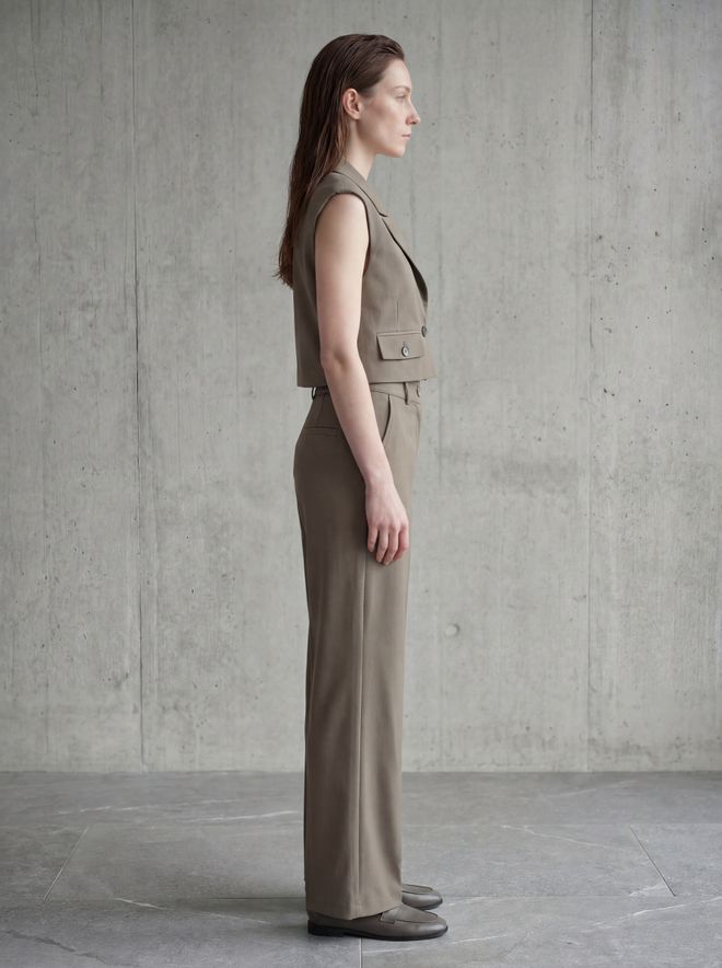 My Fashion Khaki Formal Elegant Crop Vest With Flap Pocket Wholesale Clothing Spring