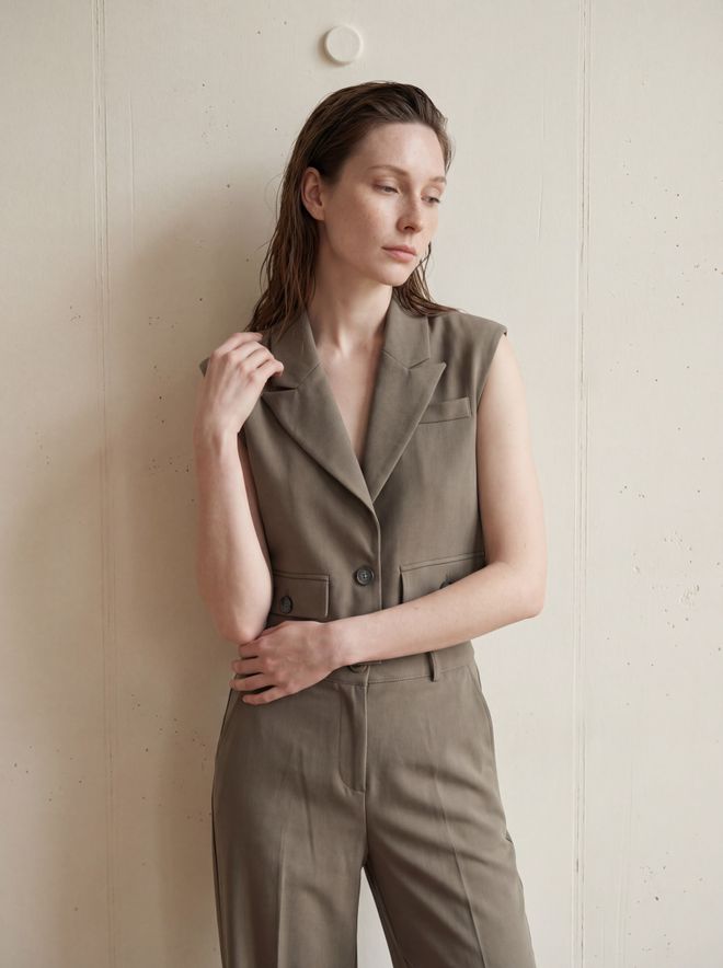 My Fashion Каки Формални Елегантан Усев Прслук Са Џепом Са Преклопом Велепродаја одеће Неформалан