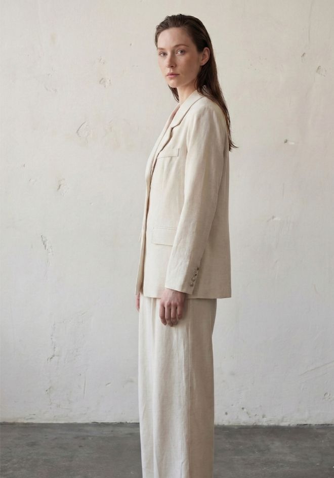 My Fashion Beige Single Breasted Blazer Jacket Wholesale Clothing Cotton