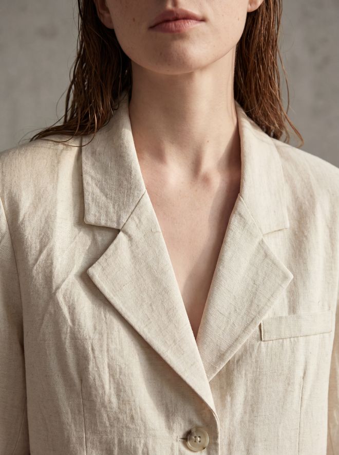 My Fashion Beige Single Breasted Blazer Jacket Wholesale Clothing Linen