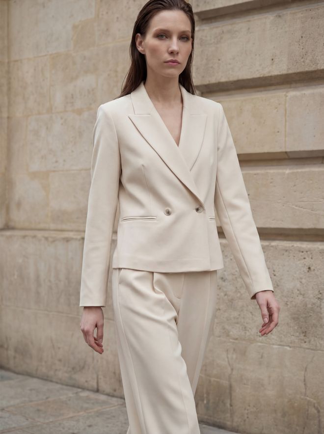 My Fashion Beige Slim Fit Single Breasted Blazer Jacket Wholesale Clothing Cotton