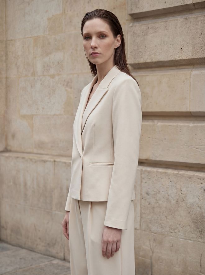 My Fashion Beige Slim Fit Single Breasted Blazer Jacket Wholesale Clothing Dating