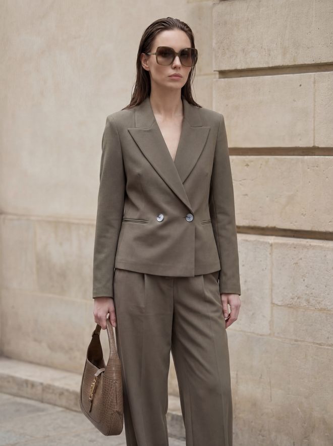 My Fashion Khaki Double Breasted Blazer Jacket Wholesale Clothing Spring