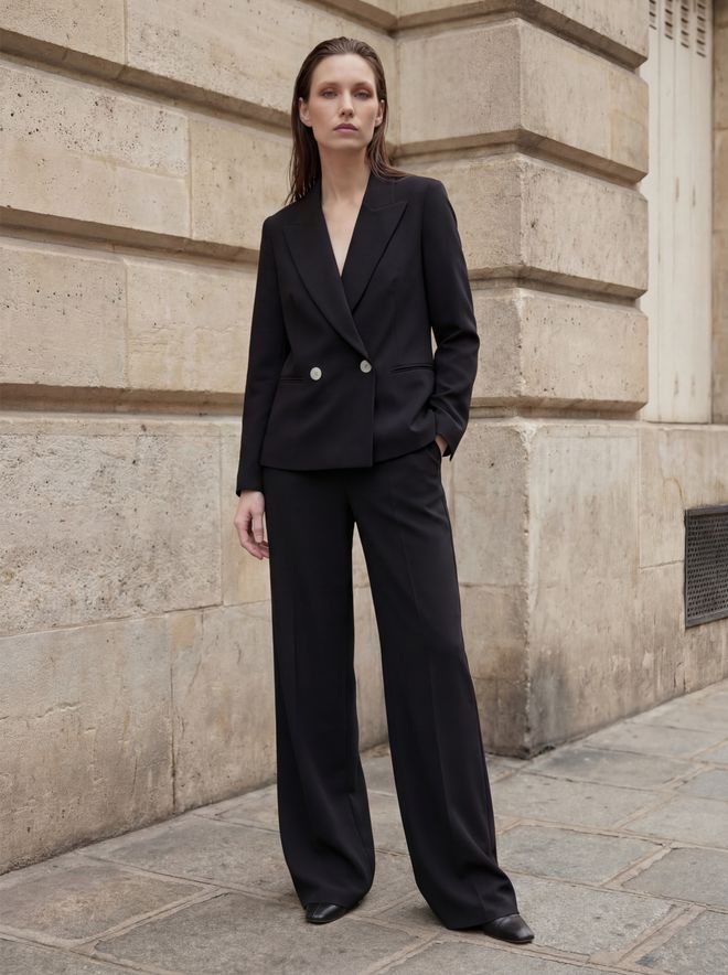 My Fashion Black Double Breasted Blazer Jacket Wholesale Clothing Polyester