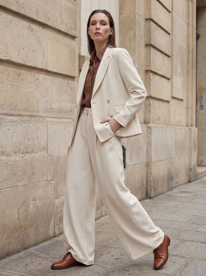 My Fashion Беж Двоструки Блејзер Јакна Велепродаја одеће Неформалан