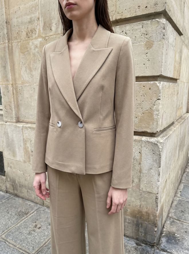 My Fashion Beige Double Breasted Blazer Jacket Wholesale Clothing Cotton