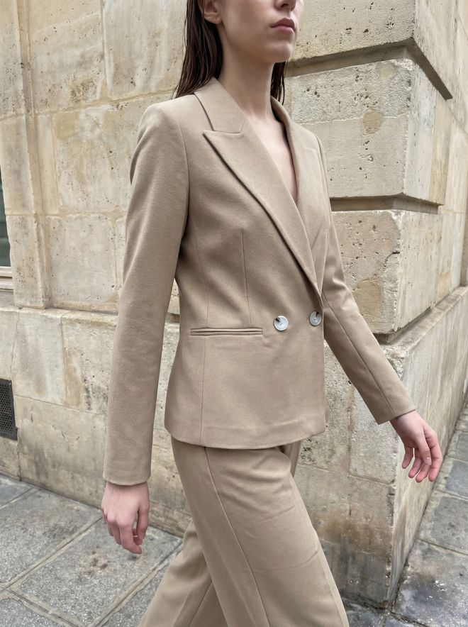 My Fashion Beige Double Breasted Blazer Jacket Wholesale Clothing Spring