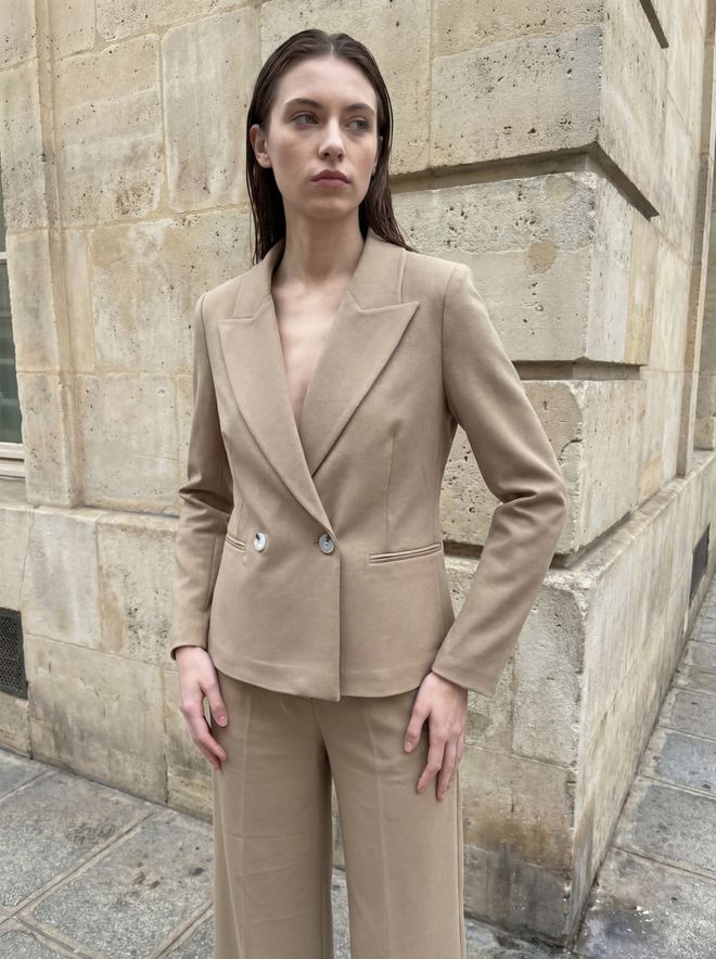 My Fashion Беж Двоструки Блејзер Јакна Велепродаја одеће Неформалан