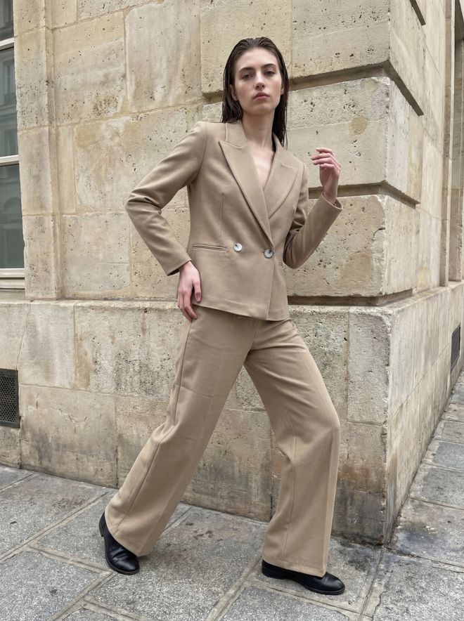 My Fashion Beige Double Breasted Blazer Jacket Wholesale Clothing Boho