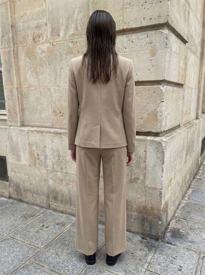 My Fashion Beige Double Breasted Blazer Jacket Wholesale Clothing Polyester