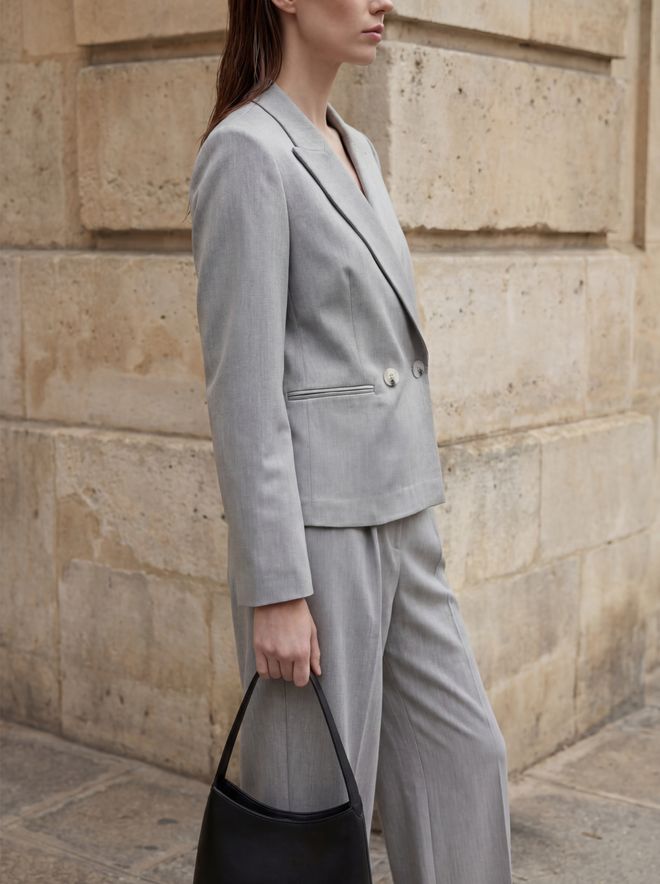 My Fashion Grey Double Breasted Blazer Jacket Wholesale Clothing Dating