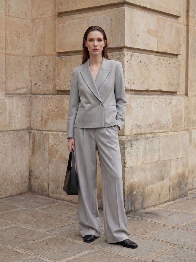 My Fashion Grey Double Breasted Blazer Jacket Wholesale Clothing Spring