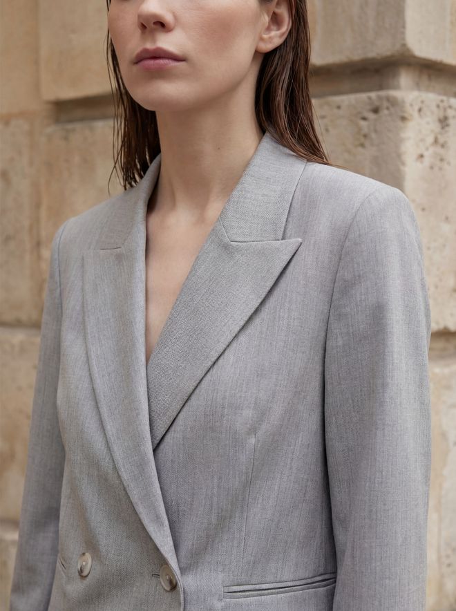 My Fashion Grey Double Breasted Blazer Jacket Wholesale Clothing Polyester