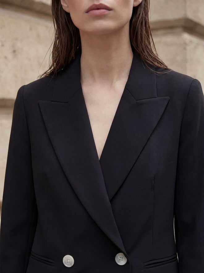 My Fashion Black Double Breasted Blazer Jacket Wholesale Clothing Cotton