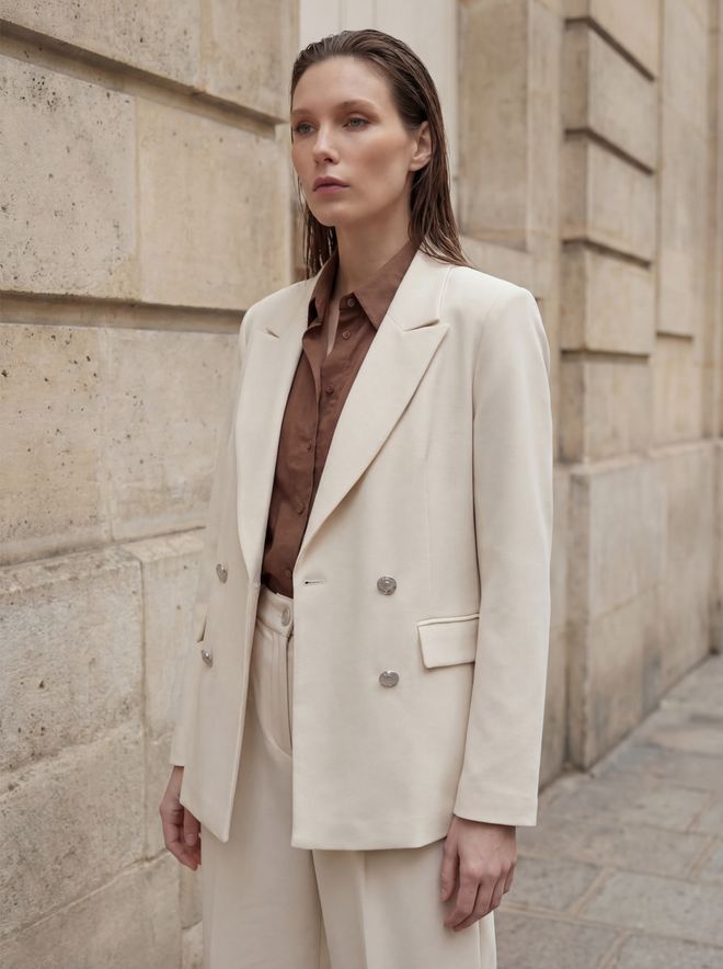 My Fashion Beige Double Breasted Blazer Jacket Wholesale Clothing Cotton