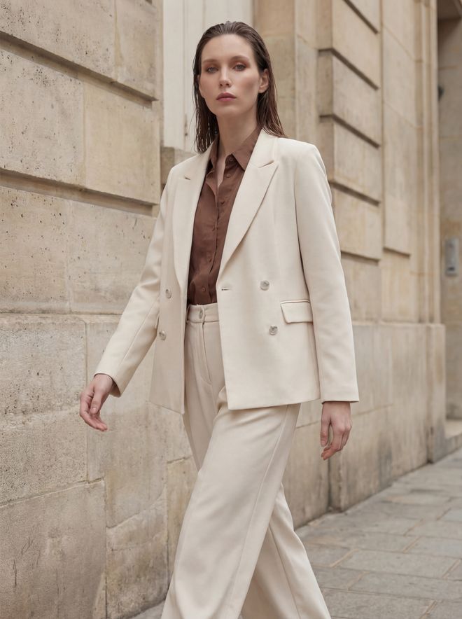 My Fashion Beige Double Breasted Blazer Jacket Wholesale Clothing Cocktail