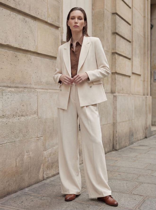 My Fashion Beige Double Breasted Blazer Jacket Wholesale Clothing Spring