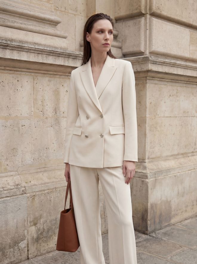 My Fashion Beige Double Breasted Blazer Jacket Wholesale Clothing Elastane