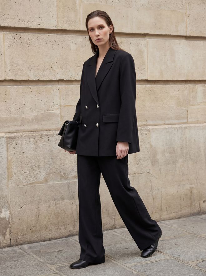 My Fashion Black Double Breasted Blazer Jacket Wholesale Clothing Cotton