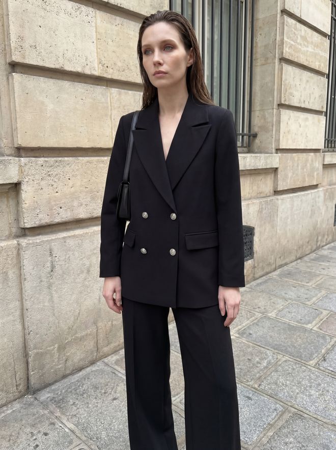 My Fashion Black Double Breasted Blazer Jacket Wholesale Clothing Spring