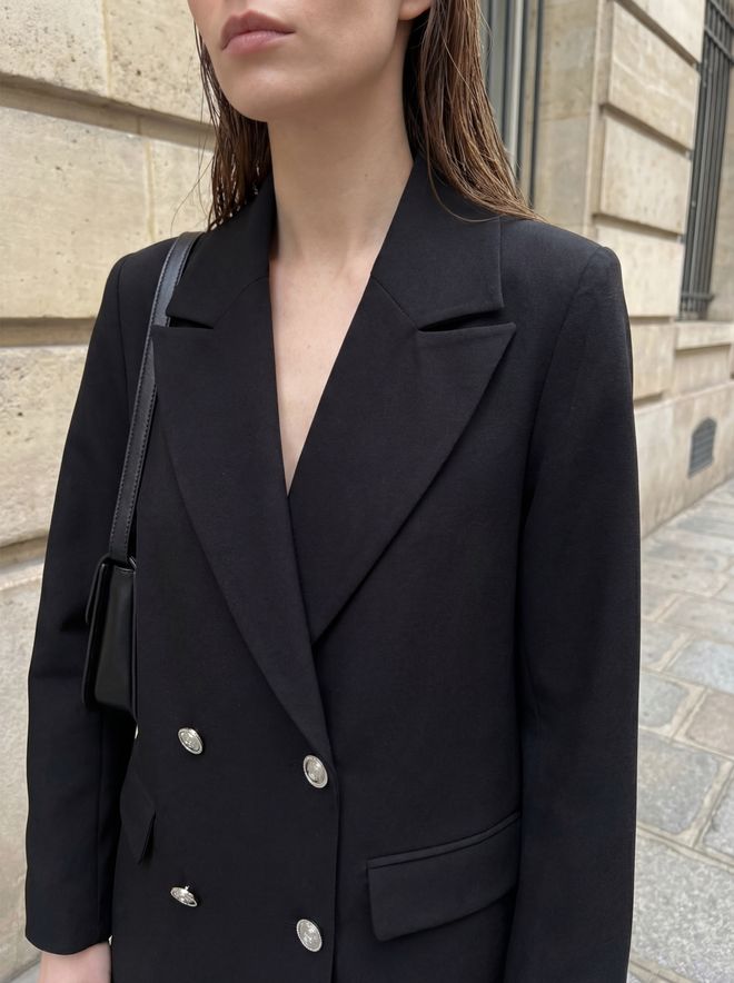 My Fashion Black Double Breasted Blazer Jacket Wholesale Clothing Modest