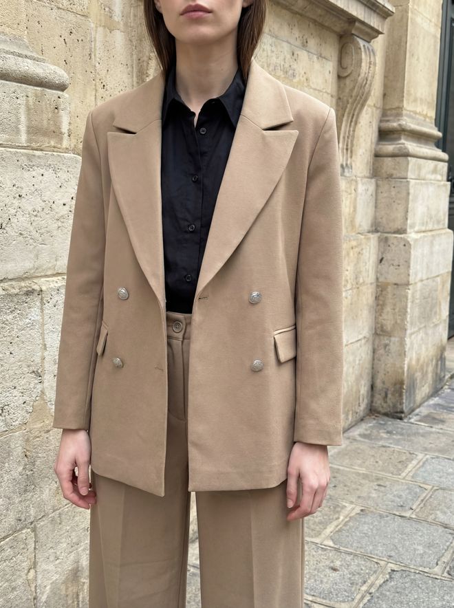 My Fashion Beige Double Breasted Blazer Jacket Wholesale Clothing Cotton