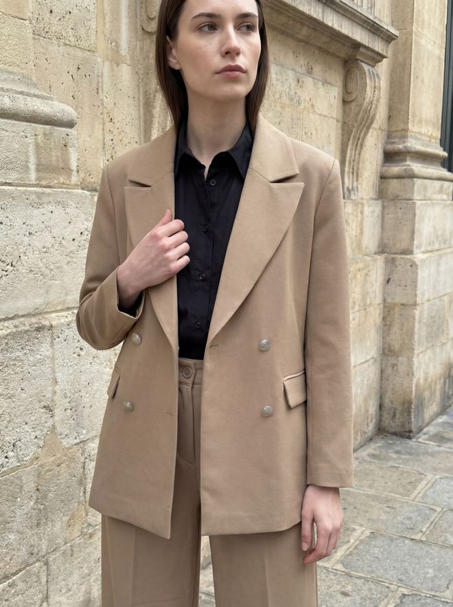 My Fashion Beige Double Breasted Blazer Jacket Wholesale Clothing Cocktail