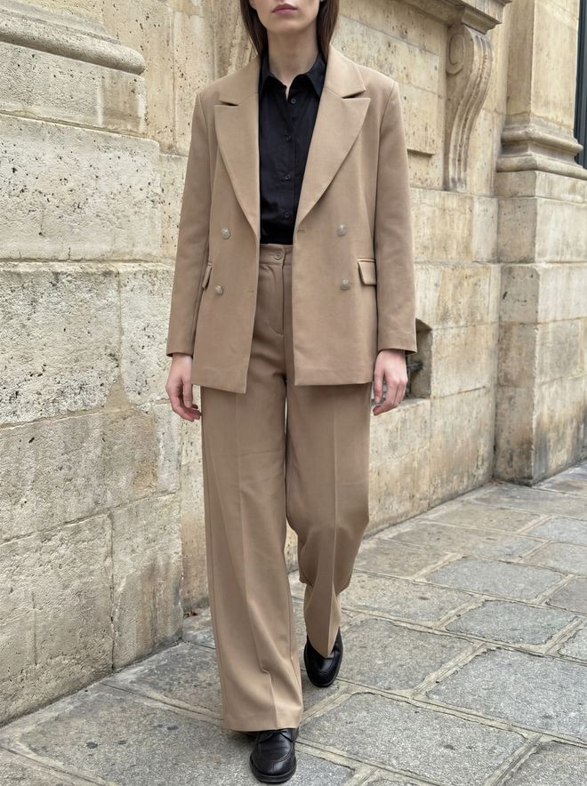 My Fashion Beige Double Breasted Blazer Jacket Wholesale Clothing Modest