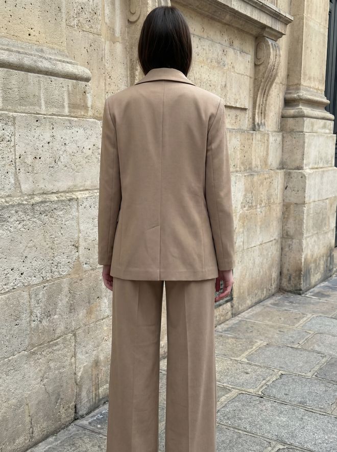 My Fashion Beige Double Breasted Blazer Jacket Wholesale Clothing Elastane