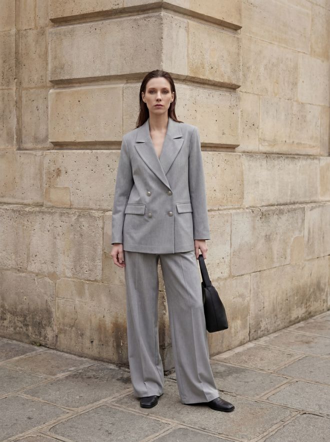 My Fashion Grey Double Breasted Blazer Jacket Wholesale Clothing Cotton